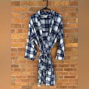 LL Bean Vintage Blue Plaid Flannel Robe Men's L Freeport Maine 80s 90s